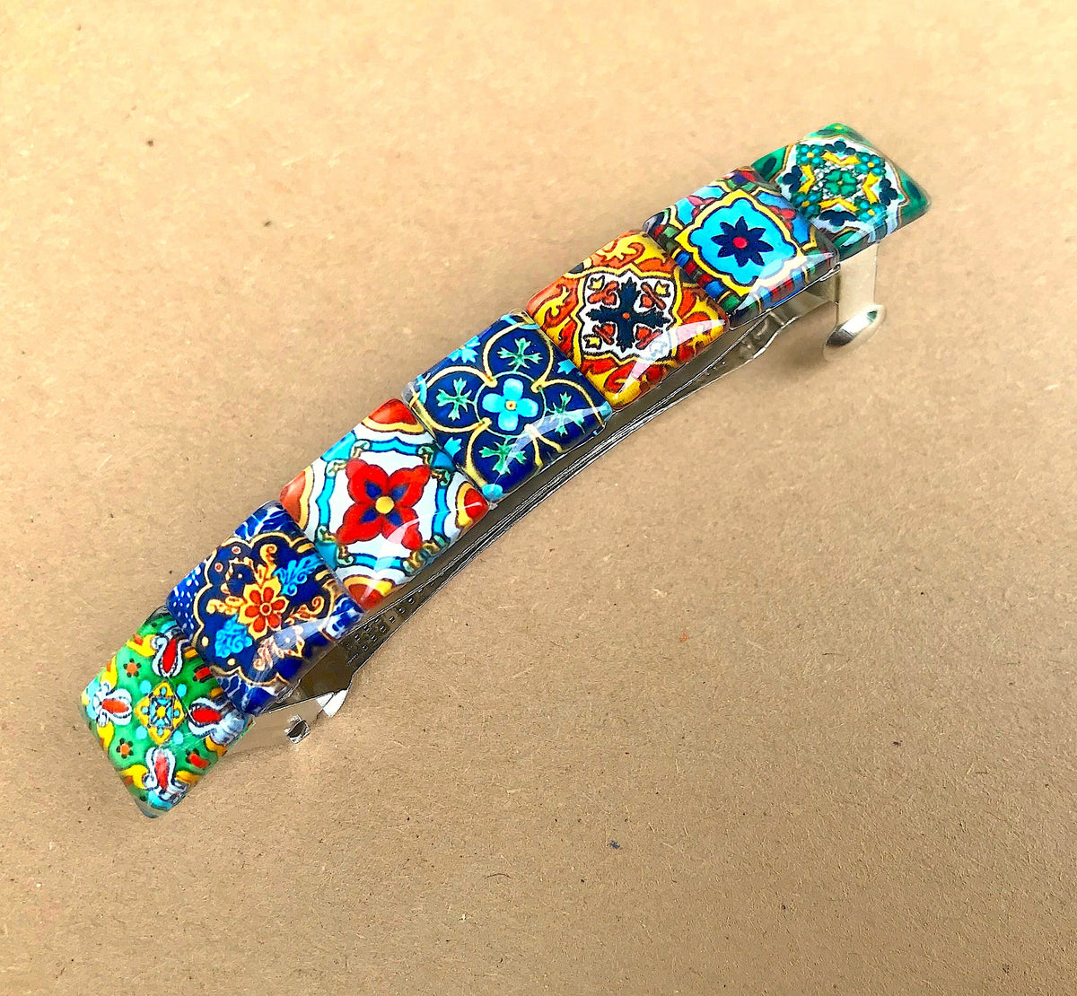 Spanish Tile Barrette Boho Hair Gifts Unique Glass ArtesanaAmericana