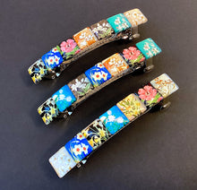 Load image into Gallery viewer, Glass Hair Barrette with Floral Tiles