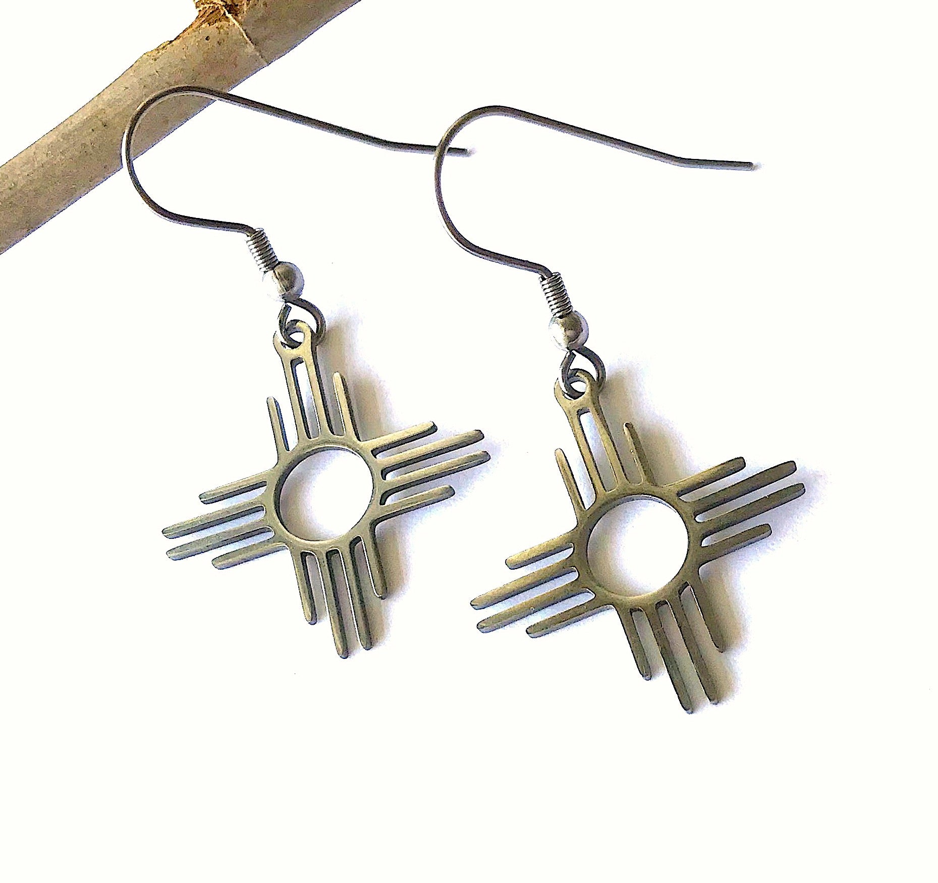 Zia Sun Earrings, New Mexico Symbol, Southwest Gifts Dangle Charm