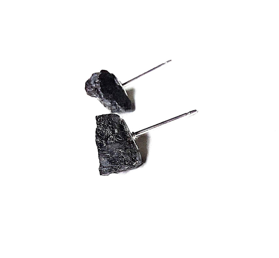 Raw Black Tourmaline Studs